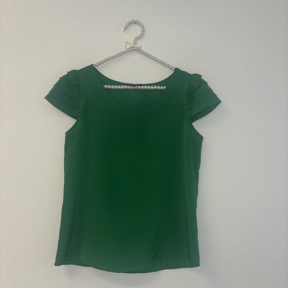 Women's Tank Sz Sm‎ Kelly Green Top Blouse 70s Ruffle Fairy Event Shirt Flounce